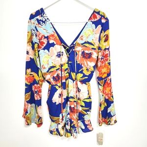 Gianni Bini | NWT Floral Long Sleeve Romper Blue XS